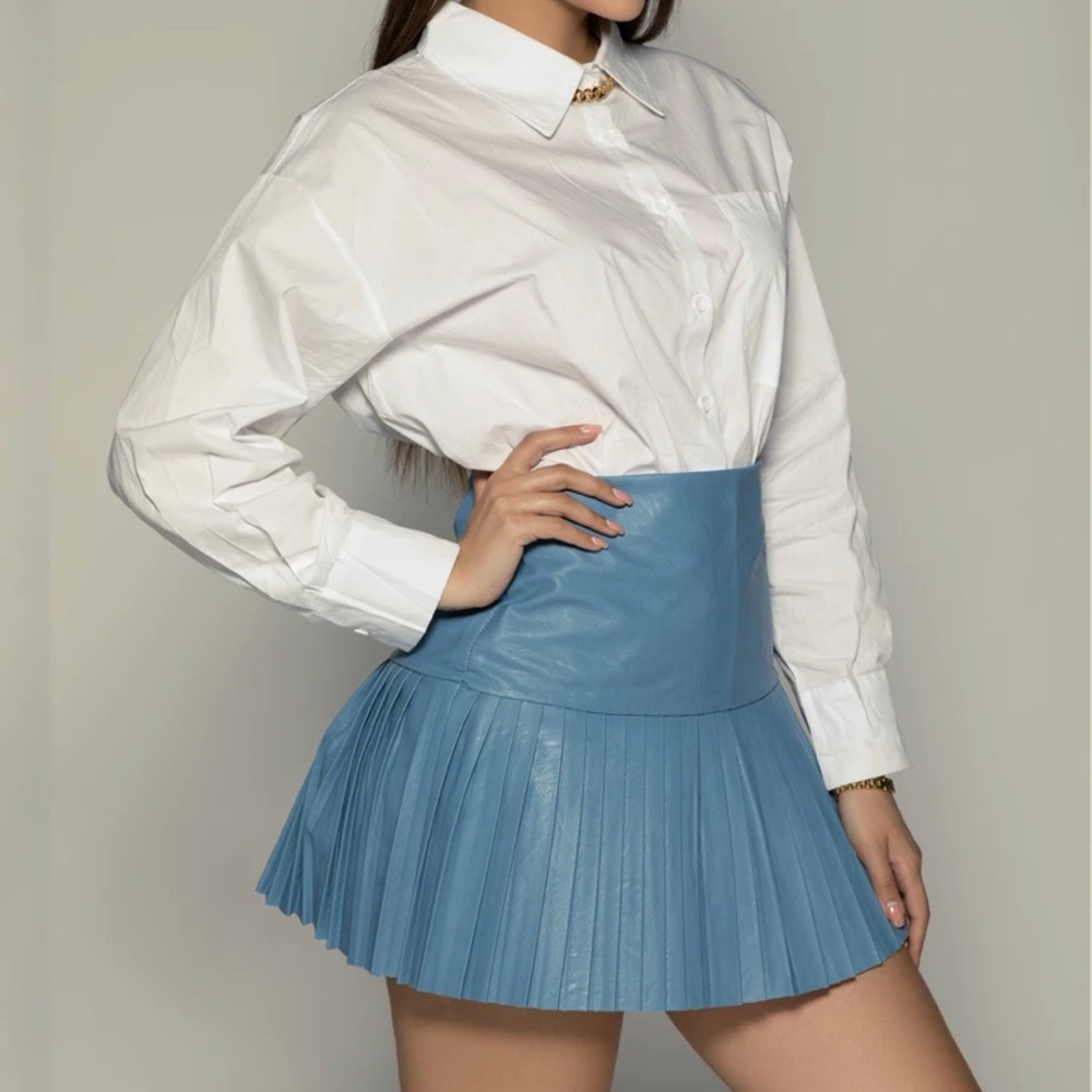 Pleated leather tennis skirt